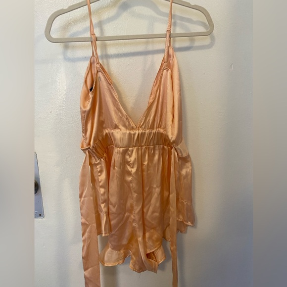 Pink Satan tie waist PJ romper - Picture 3 of 5